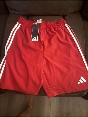 adidas Red Men’s Athletic Shorts with White Stripes